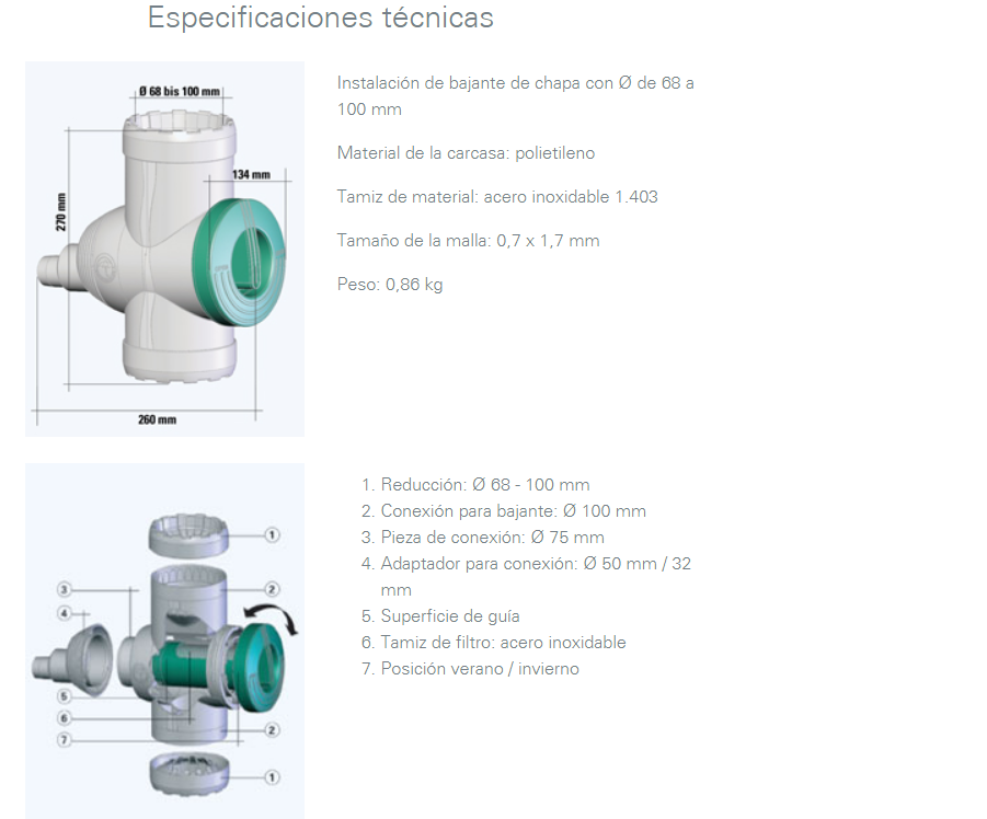 Filtro de bajante Colector 3P